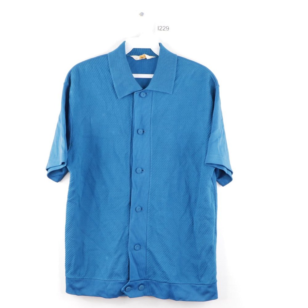 Vintage Rockabilly Double Knit Button Shirt Blue